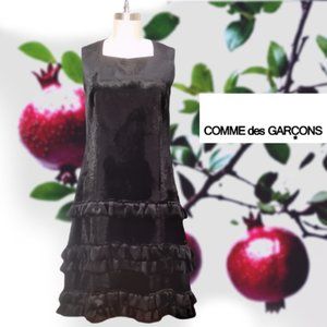 Comme Des Garcons Archive Faux Fur Dress Black Sleeveless Ruffle Sheath Midi S